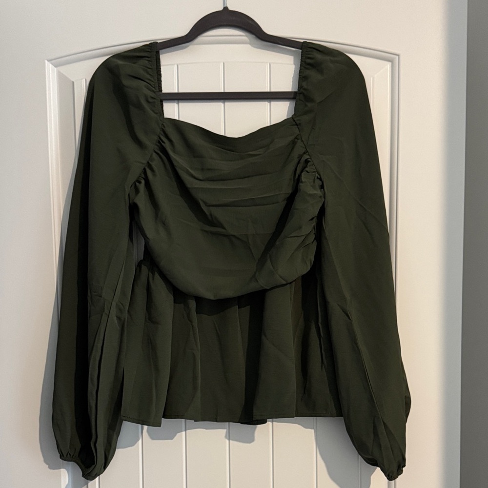 SHEIN Dark Green Ruched Blouse